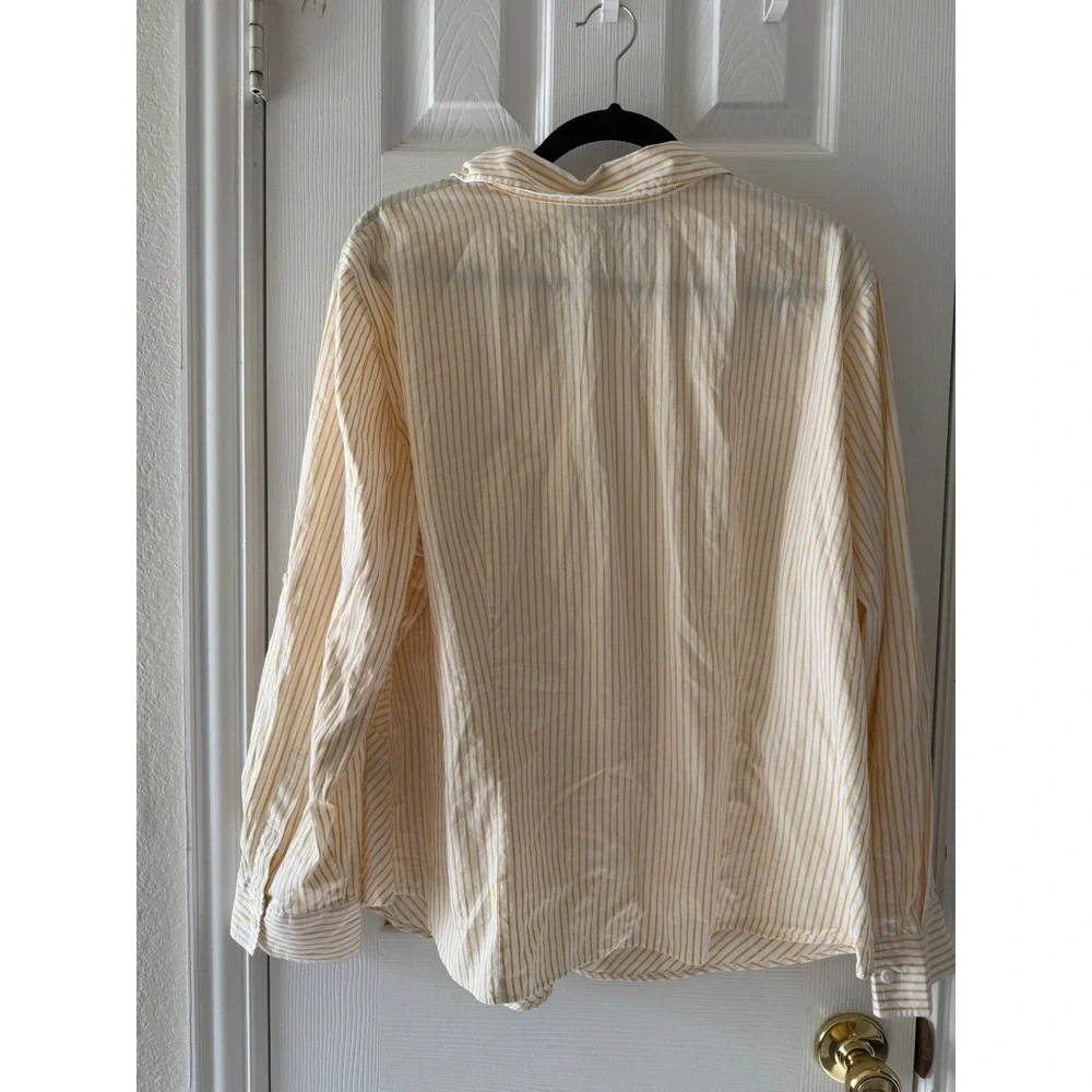 Lafayette 148 New York Size 20 Yellow Stripe Cotton Button Front Blouse Plus - Picture 6 of 8
